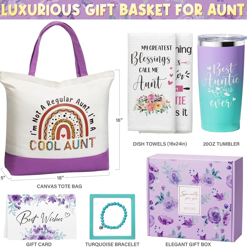 Valentine's Day Gift Basket for Aunt with Tote & Tumbler