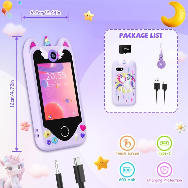 Kid's Smartphone Toy with Touchscreen, Dual Cameras - Birthday Gift