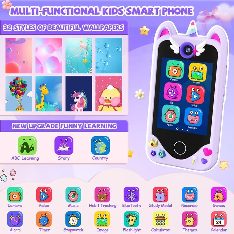 Kid's Smartphone Toy with Touchscreen, Dual Cameras - Birthday Gift