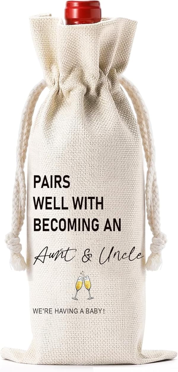 Funny Burlap Wine Bag for New Parents Pregnancy Announcement