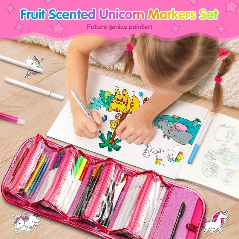 Unicorn Washable Markers Set with Glitter Case - Art Supplies for Kids
