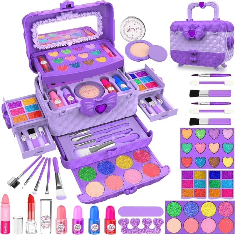 Kids Makeup Kit Set with Mirror - Washable Pretend Play Toy