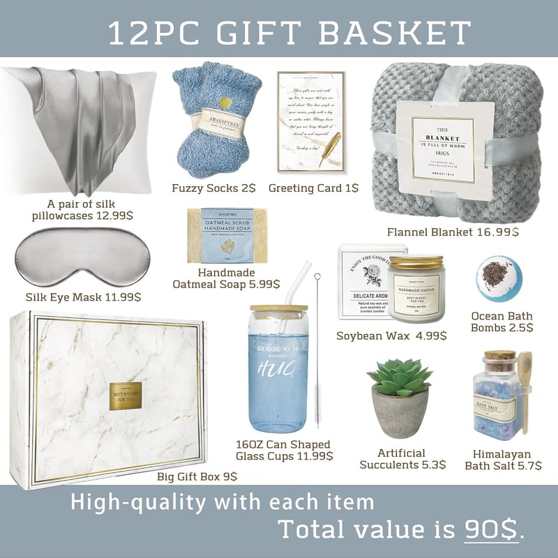 Get Well Soon Gift Basket for Women - 12PC Care Package