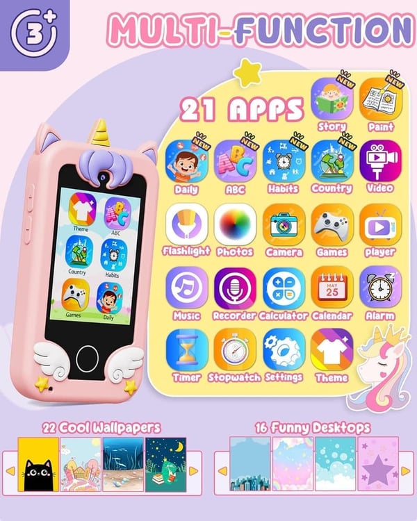 Unicorn Toddler Phone with Dual Camera & Learning Games