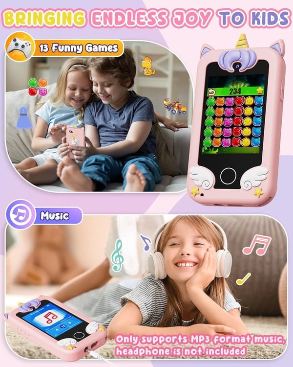 Unicorn Toddler Phone with Dual Camera & Learning Games