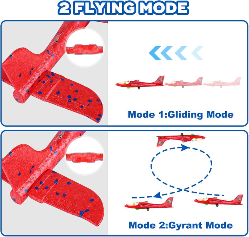 Outdoor Foam Airplane Launcher Toys - 3 Pack, LED Gliders for Kids