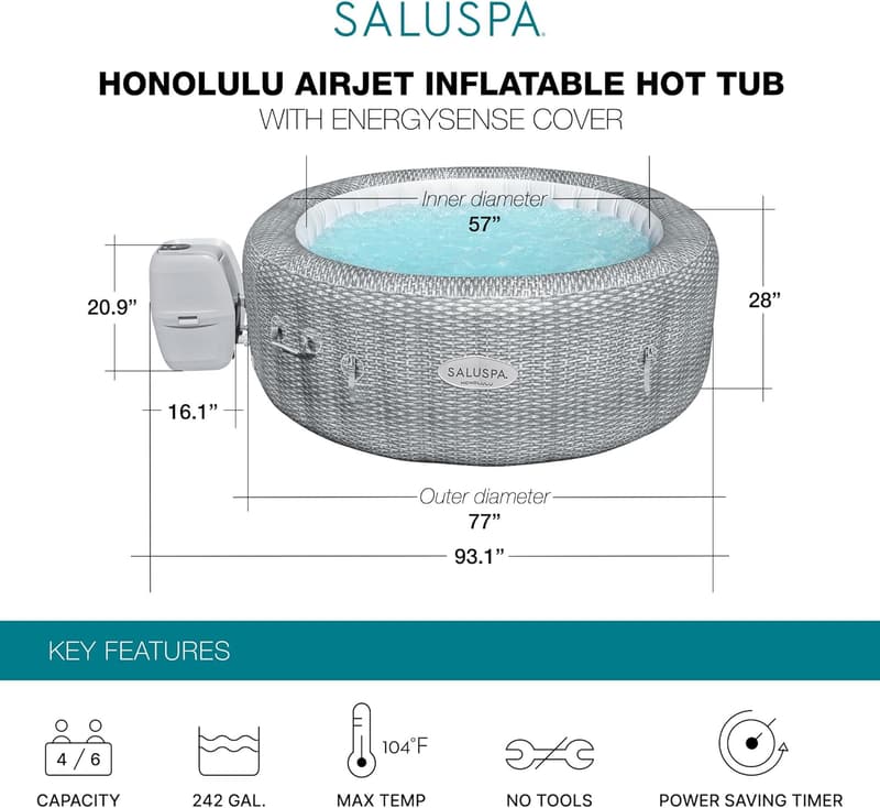 Portable Inflatable Hot Tub for 4-6 People with 140 AirJets