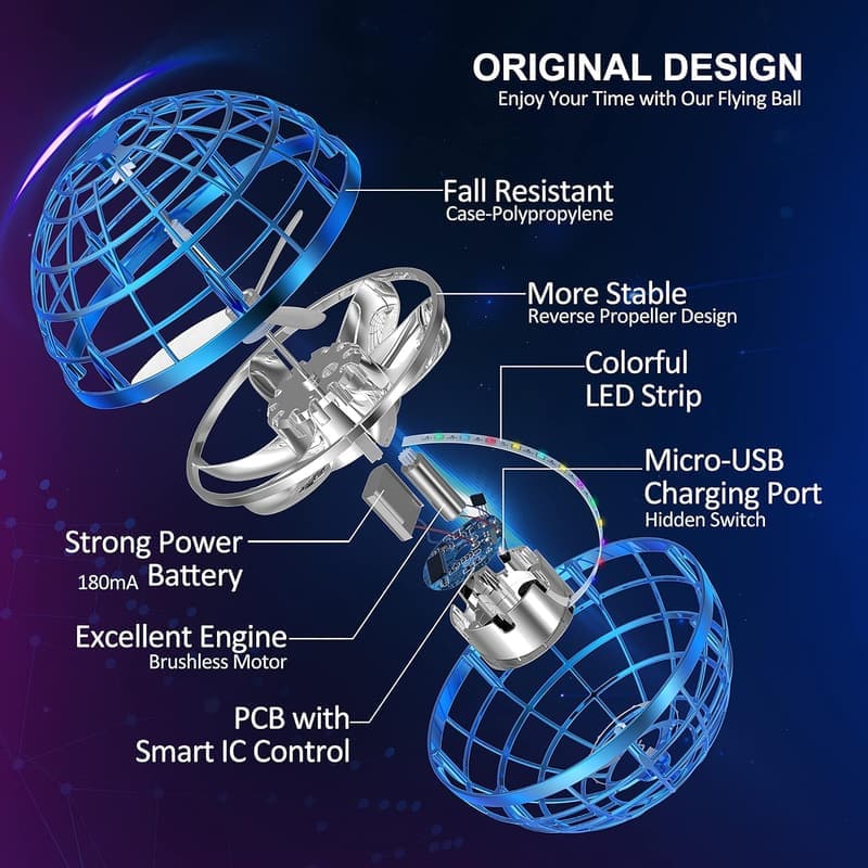 Flying Orb Ball Toy - Mini Drone for Kids 6+ (Blue)