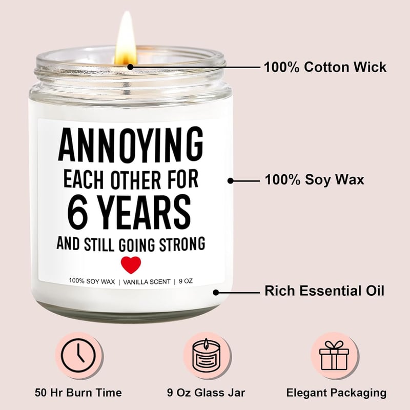 6th Anniversary Funny Scented Candle Gift for Couples