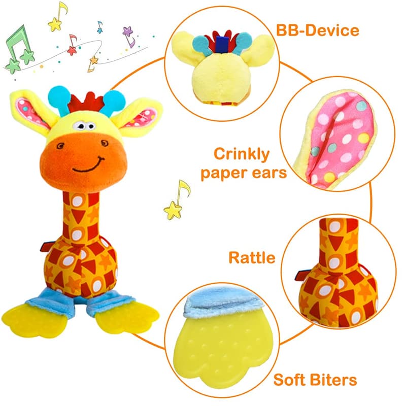 Infant Developmental Rattles with Teether - Sensory Toy for Babies