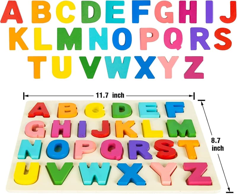 Alphabet & Number Wooden Puzzles for Toddlers, 2-Pack