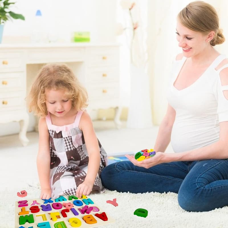 Alphabet & Number Wooden Puzzles for Toddlers, 2-Pack