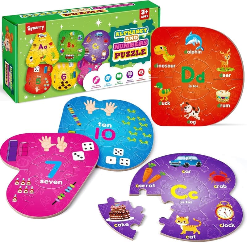 Montessori Alphabet & Number Puzzles for Kids 3-5 Years