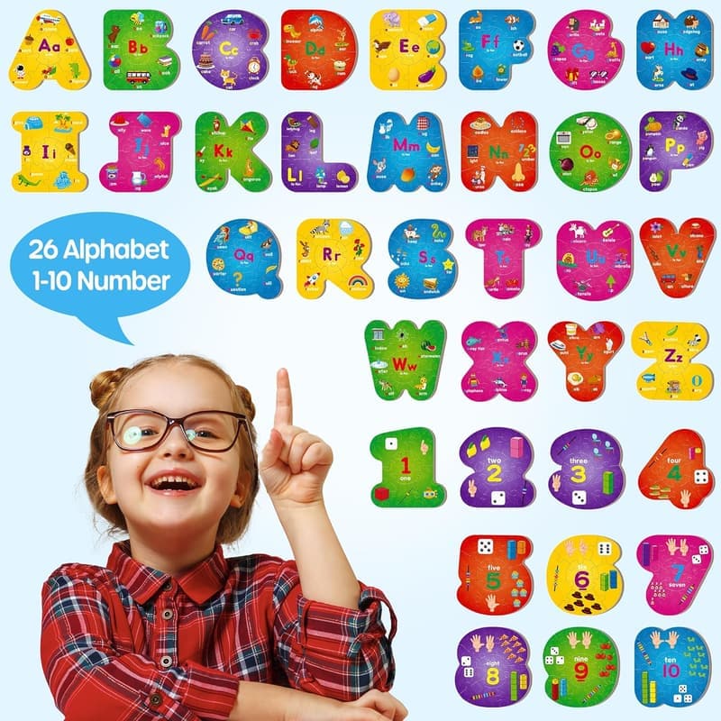 Montessori Alphabet & Number Puzzles for Kids 3-5 Years