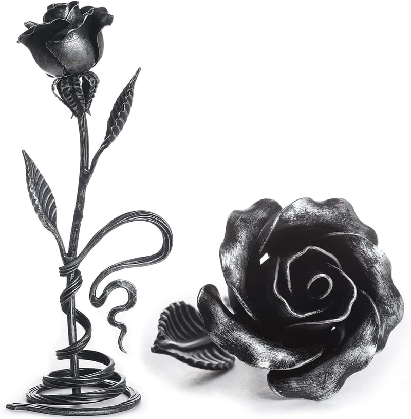 6th/11th Anniversary Hand Forged Metal Rose with Stand