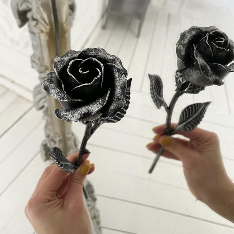 6th/11th Anniversary Hand Forged Metal Rose with Stand