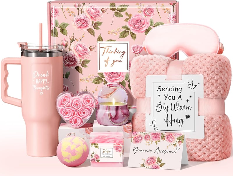 Relaxing Spa Gift Basket for Women with Blanket & Tumbler