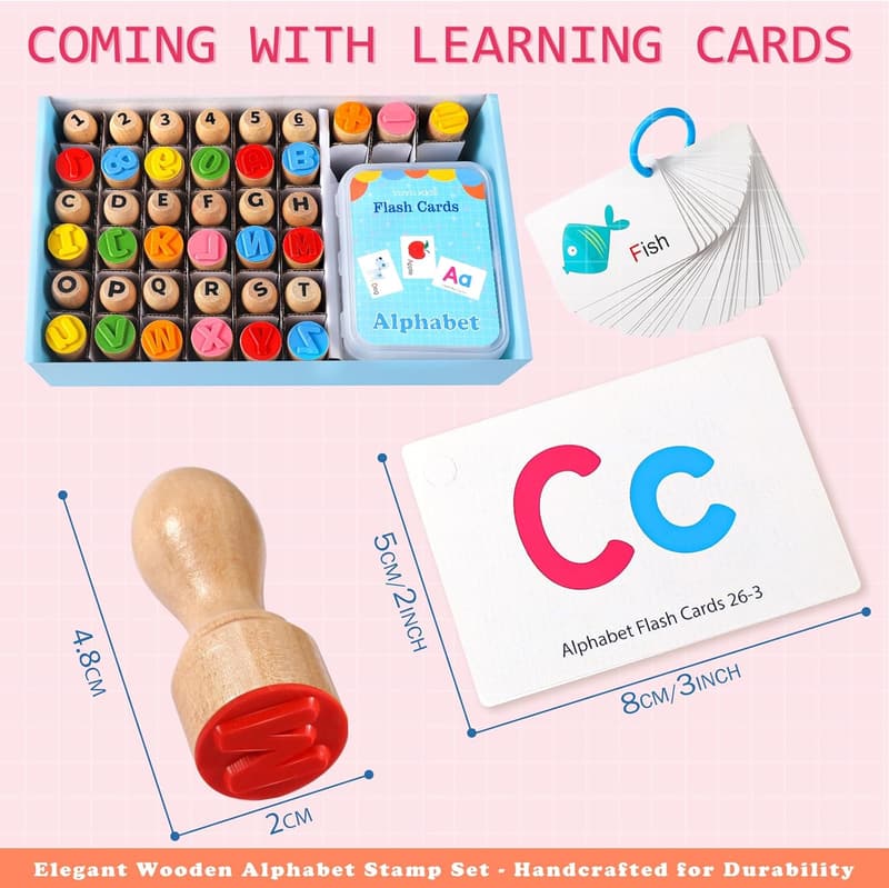Educational Wooden Alphabet and Number Stamp Set for Kids