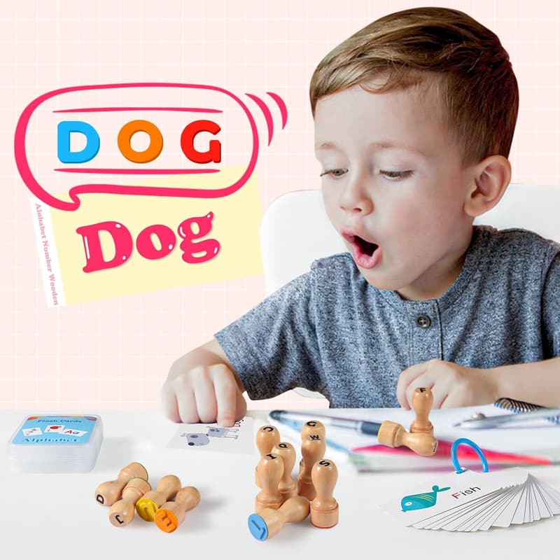 Educational Wooden Alphabet and Number Stamp Set for Kids