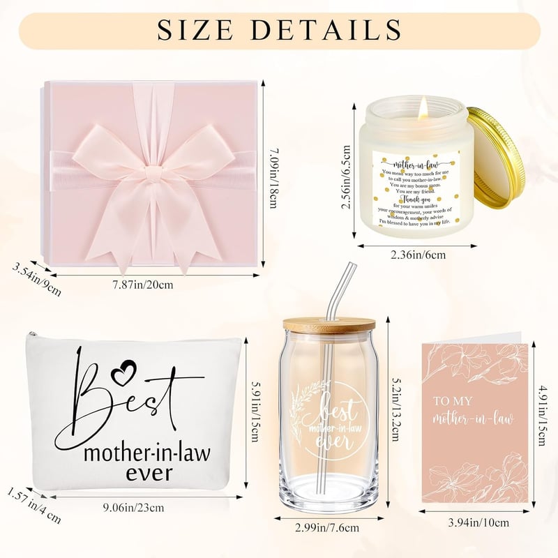 Mother's Day Gift Set: Glass Cup, Makeup Bag, Candles, Card