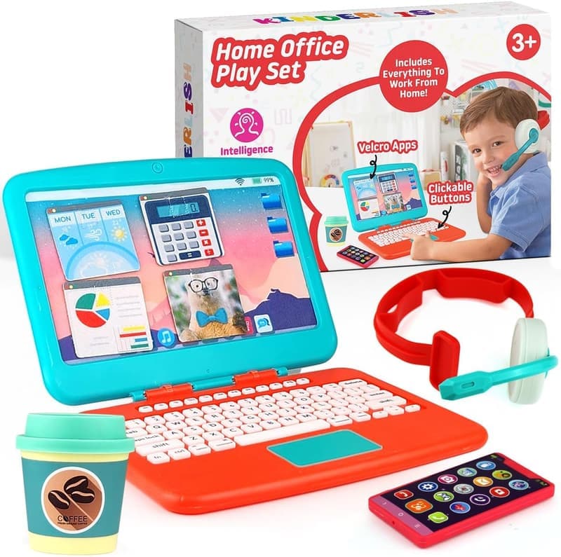 Toddler Office Play Work Station Set with Fake Laptop & Accessories