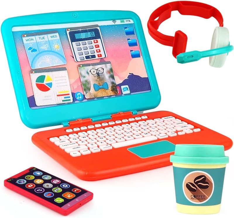 Toddler Office Play Work Station Set with Fake Laptop & Accessories