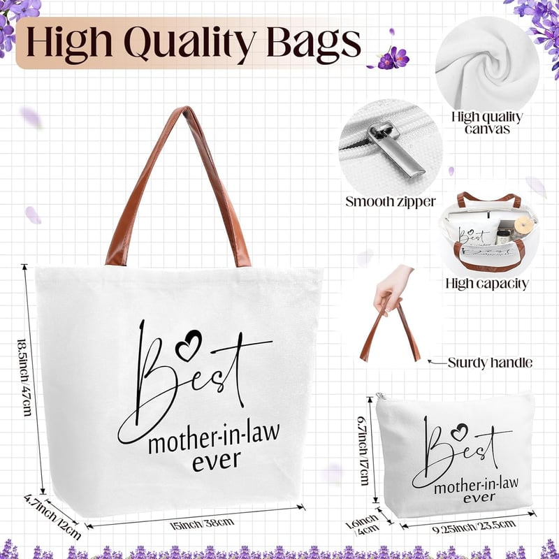 Best Mother-in-Law Gifts Set: Glass Cup, Tote & Candle