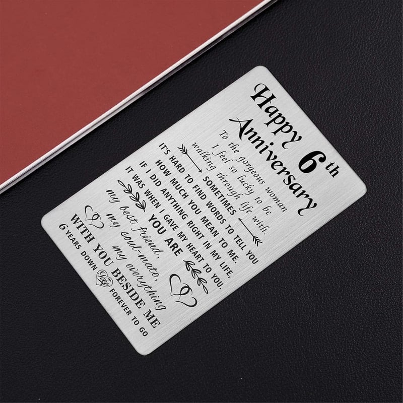 6th Anniversary Engraved Metal Wallet Card for Wife