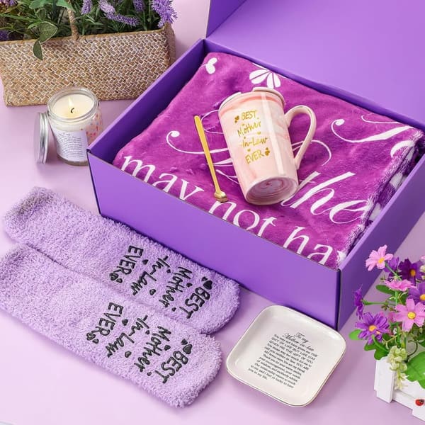 Mother's Day Gift Basket for Mother-in-Law with Blanket, Mug, Candle & More