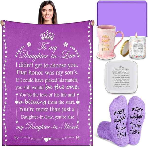 Daughter-in-Law Birthday Gift Set with Blanket, Mug, and Socks