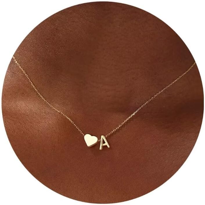 18K Gold Plated Heart Initial Necklace for Women & Teens
