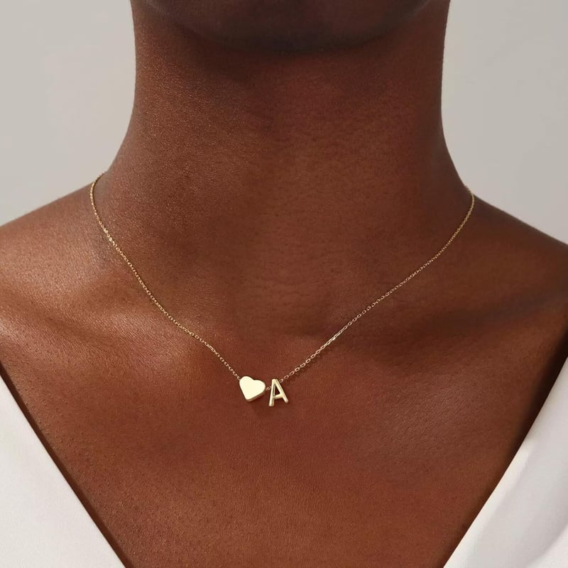 18K Gold Plated Heart Initial Necklace for Women & Teens