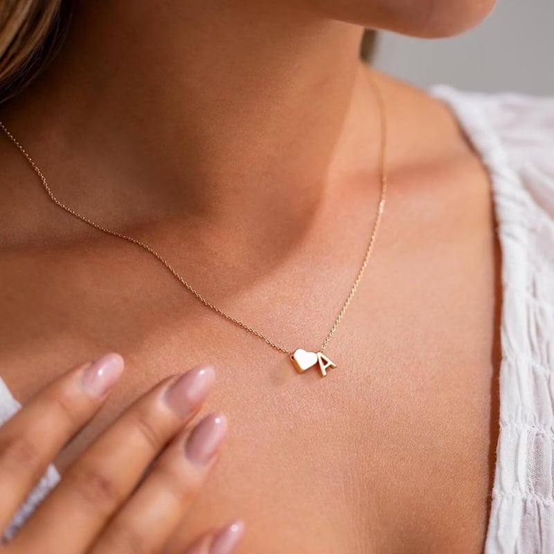 18K Gold Plated Heart Initial Necklace for Women & Teens