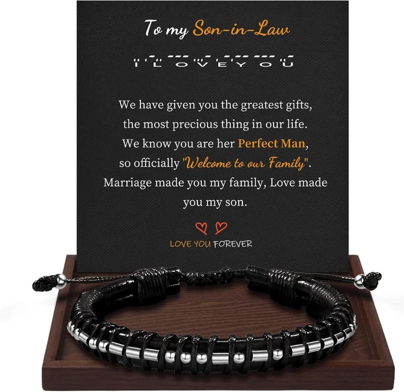 Men's Adjustable Leather Morse Code Bracelet - Graduation Gift