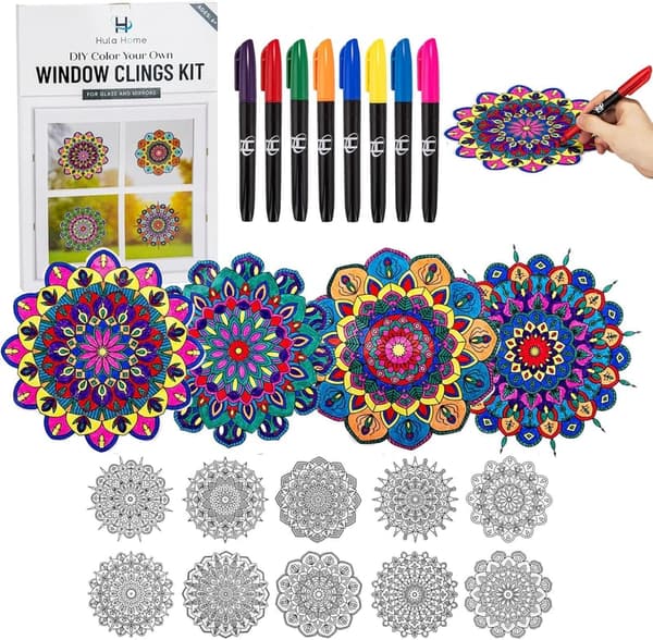 DIY Stained Glass Mandala Art Kit - 10 Suncatchers for All Ages