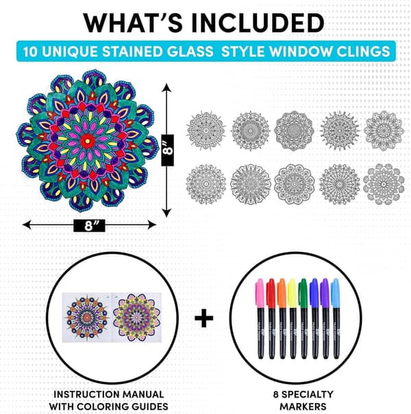 DIY Stained Glass Mandala Art Kit - 10 Suncatchers for All Ages