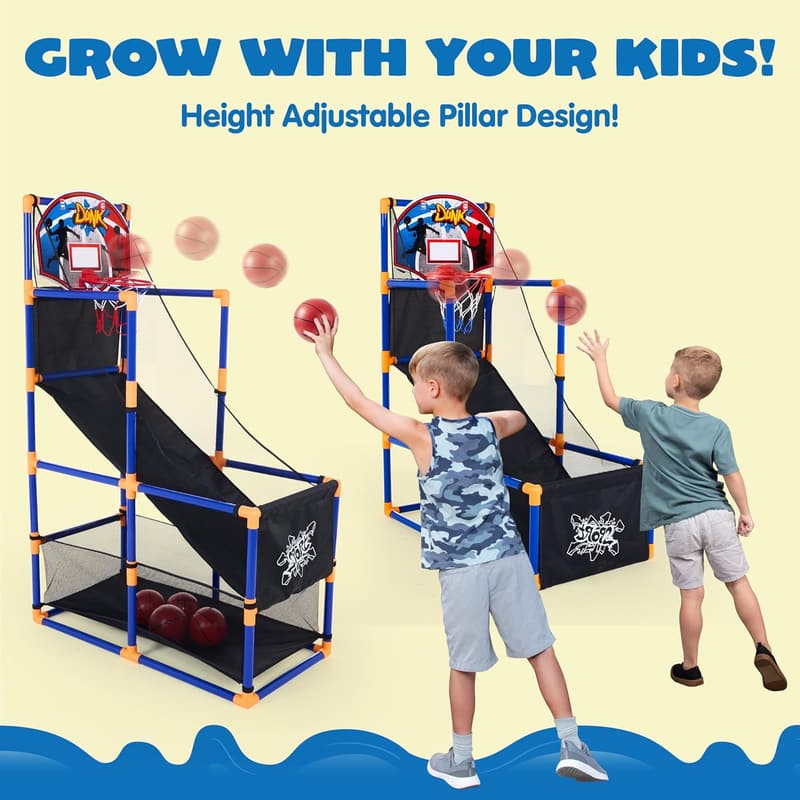 Indoor/Outdoor Basketball Game Set for Kids with 4 Balls