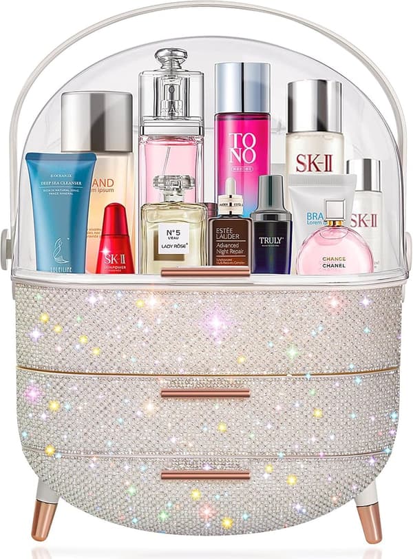 Teen Girls Makeup Organizer & Skincare Storage Case (Pearl White)