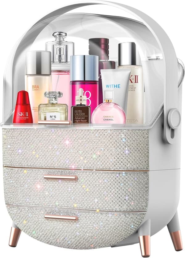 Teen Girls Makeup Organizer & Skincare Storage Case (Pearl White)