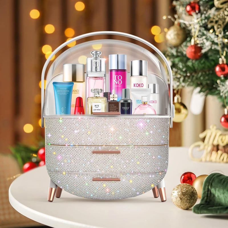 Teen Girls Makeup Organizer & Skincare Storage Case (Pearl White)
