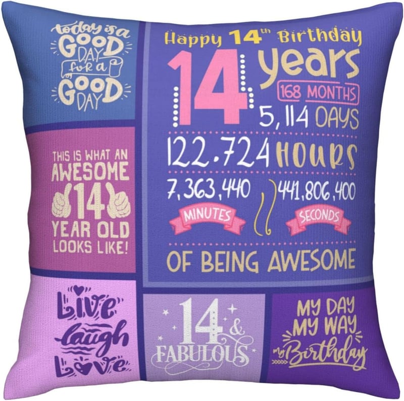 14th Birthday Throw Pillow Covers for Girls 18 x 18 Inch