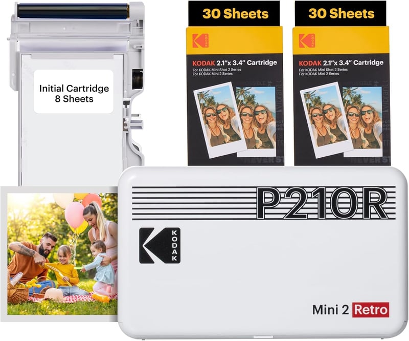 KODAK Mini 2 Retro Portable Photo Printer Bundle, White