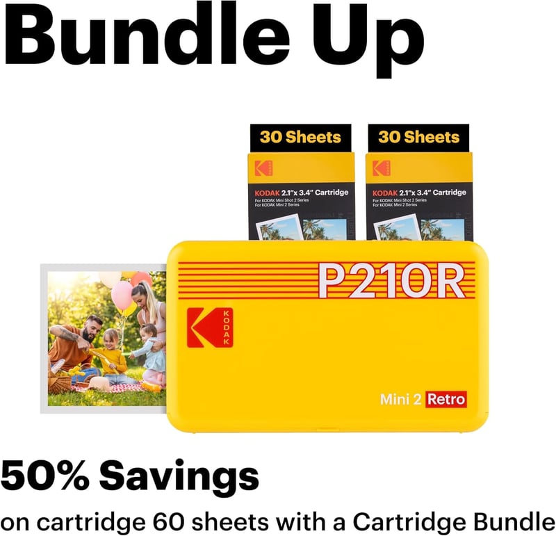 KODAK Mini 2 Retro Portable Photo Printer Bundle, White