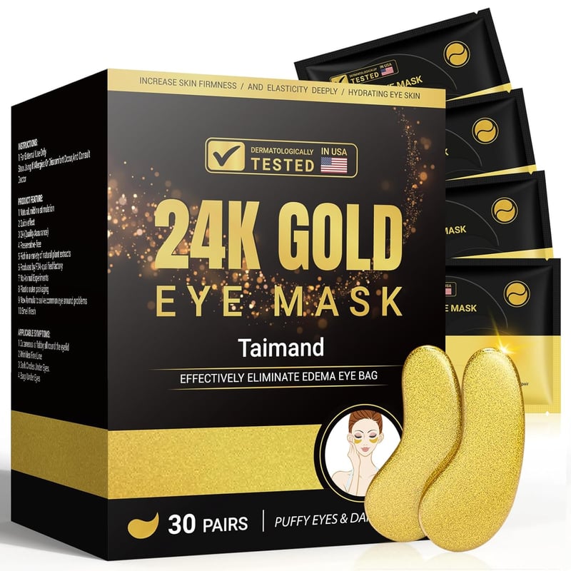 24K Gold Under Eye Masks (30 Pairs) for Puffiness & Dark Circles