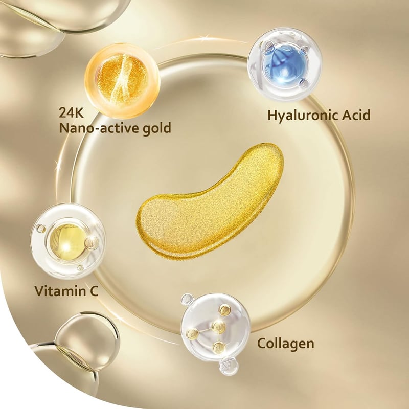 24K Gold Under Eye Masks (30 Pairs) for Puffiness & Dark Circles