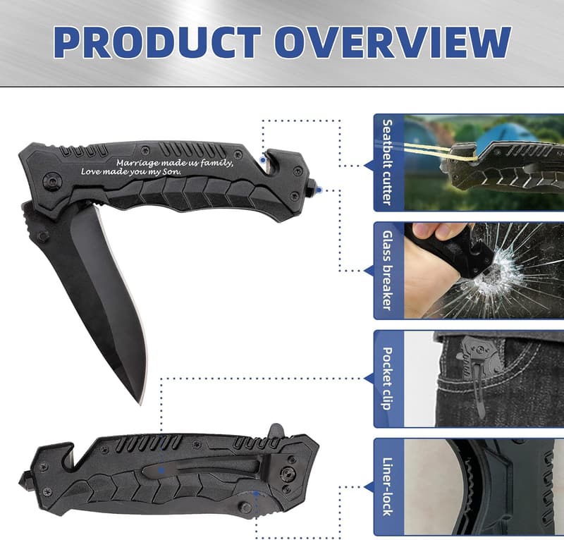 Son-in-Law Pocket Knife - Engraved Groom Gift for Fathers Day
