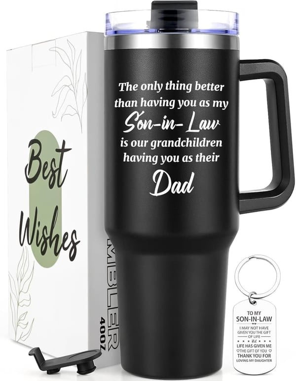Father's Day Insulated Tumbler Gift for Son-in-Law, 40 oz Black