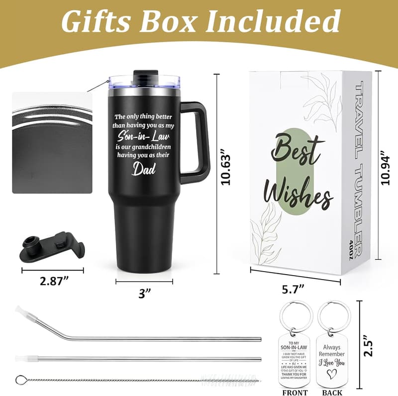 Father's Day Insulated Tumbler Gift for Son-in-Law, 40 oz Black