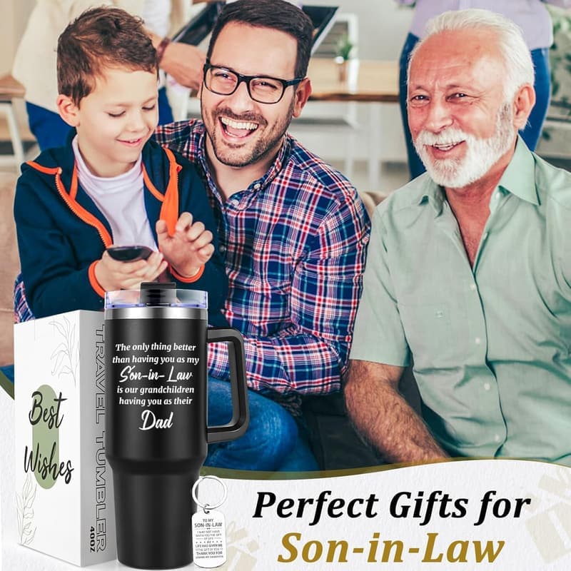 Father's Day Insulated Tumbler Gift for Son-in-Law, 40 oz Black