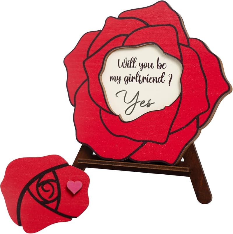 Engraved Wooden Rose Puzzle Proposal Card and Sign